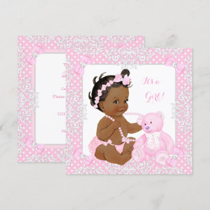 Hübsches Baby-Shower-Mädchen Spitze Rosa Bär Ethni Einladung