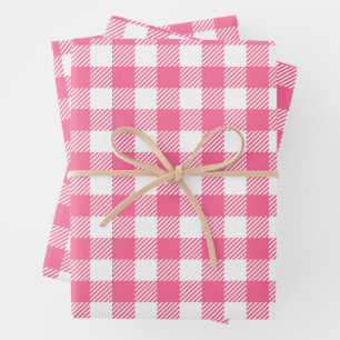 Hübsches Bauernhaus Rosa und Weißes Büffel Kariert Geschenkpapier Set