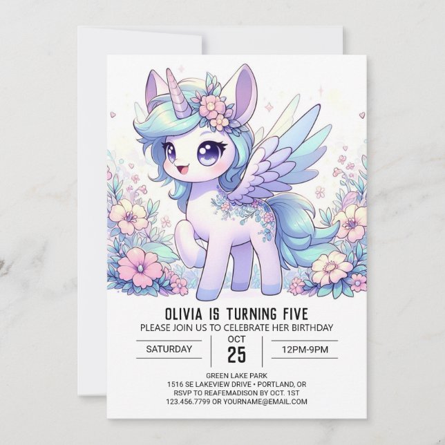 Hübsches benutzerdefiniertes Einhorn Digitaler Geb Einladung (Vorderseite)