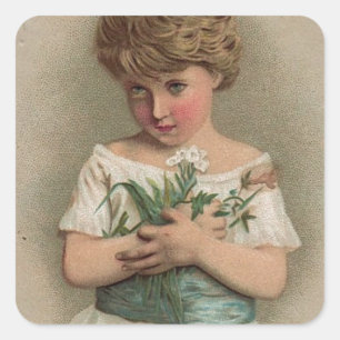Hübsches, bescheidenes Girl Vintag Illustrationsge Quadratischer Aufkleber