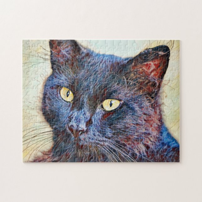 Hübsches Black Cat Art Puzzle (Horizontal)