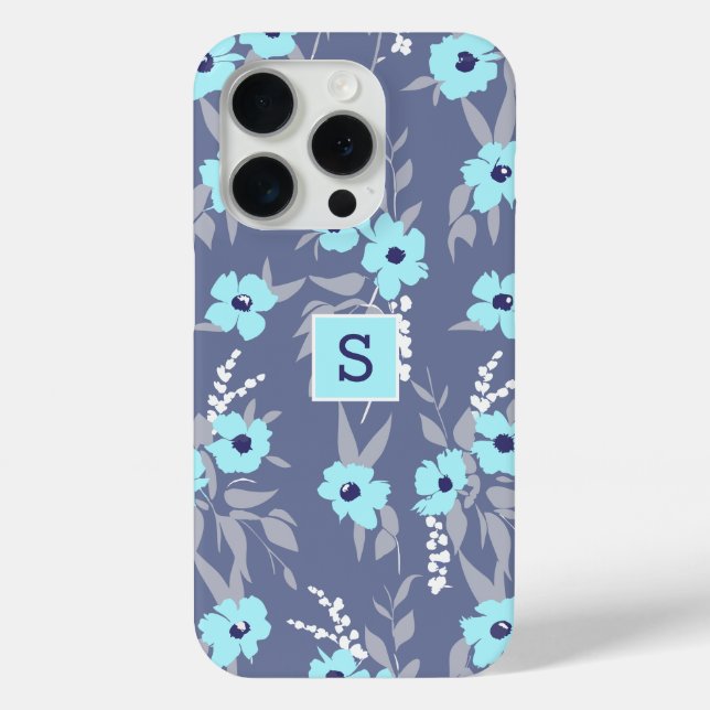 Hübsches Blau Blüten Muster Monogramm / Initiale Case-Mate iPhone Hülle (Rückseite)