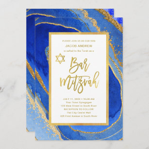 Hübsches Blau und Goldgeode   Bar Mitzvah Einladung