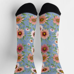 Hübsches Blau und Rosa Daisy Blumendruck Socken