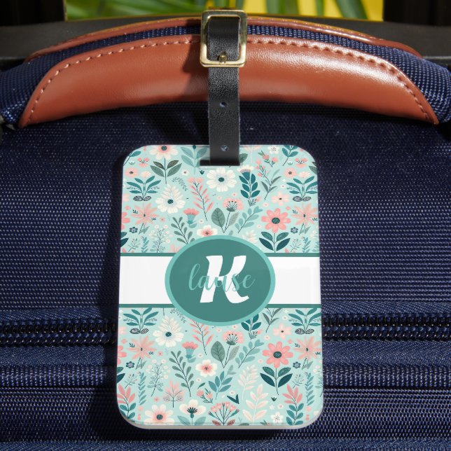 Hübsches Blau und rosa Pastellfarben Blume Gepäckanhänger (Vorderseite Insitu 2)