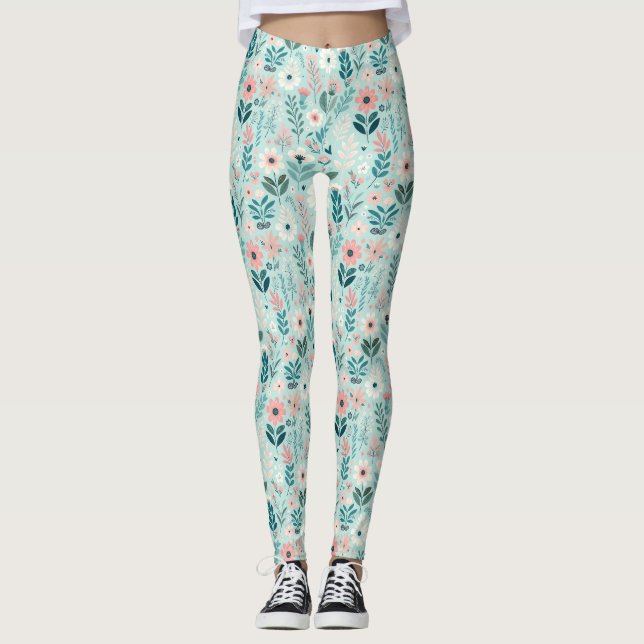 Hübsches Blau und rosa Pastellfarben Blume Leggings (Vorderseite)