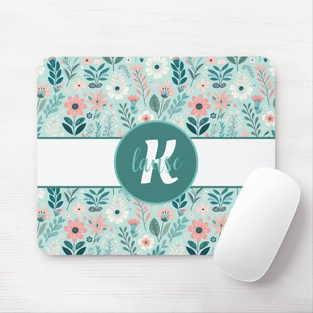 Hübsches Blau und rosa Pastellfarben Blume Mousepad (Mit Mouse)