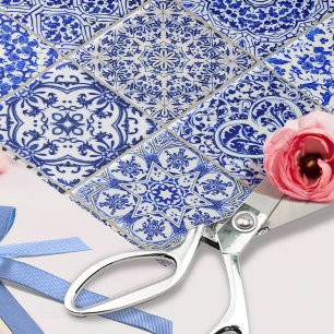Hübsches Blau und Weiße Vintage Küche Fliesen Coll Seidenpapier