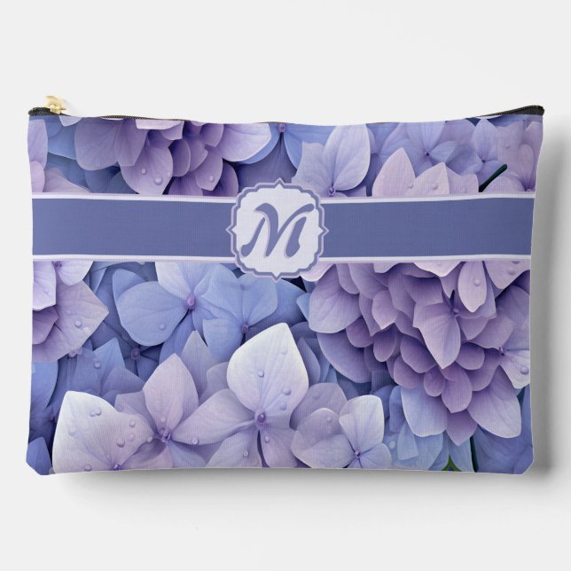Hübsches Blaues Blossom Hydrangea Monogramm Zubehörtasche (Vorderseite)