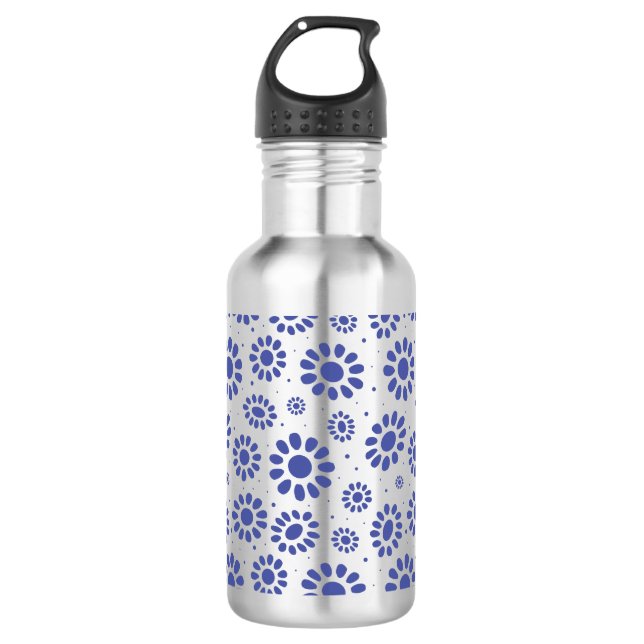 Hübsches Blaues Blume-Muster Edelstahlflasche (Vorderseite)