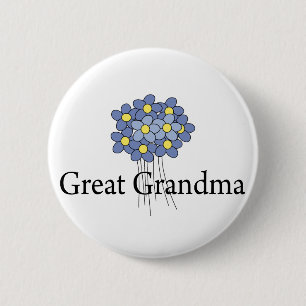 Hübsches blaues Blumen-T-Shirt Urgroßmutter Button