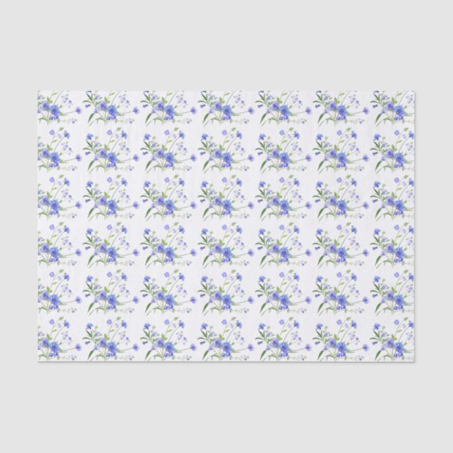 Hübsches blaues Blumenmuster Seidenpapier (Vorderseite)