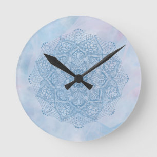 Hübsches Blaues Heiliges Lotus Blume Blossom Manda Runde Wanduhr