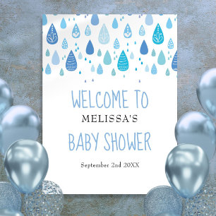 Hübsches blaues Regentropfen-Baby-Shower-Willkomme Poster