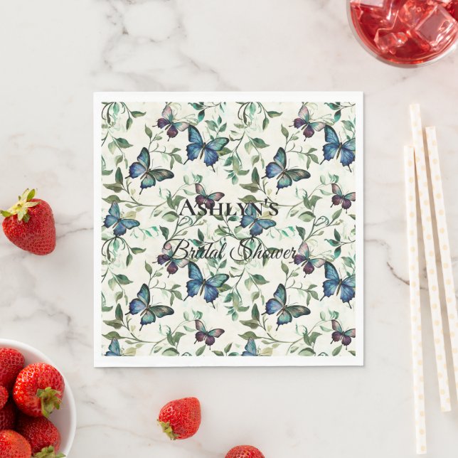 Hübsches blaues SchmetterlingsBrautparty Serviette (Beispiel)
