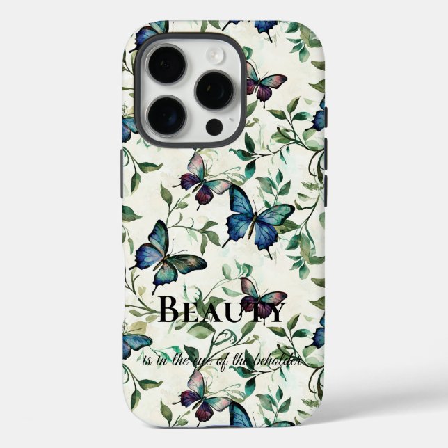 Hübsches blaues Schmetterlingssatz Case-Mate iPhone Hülle (Rückseite)