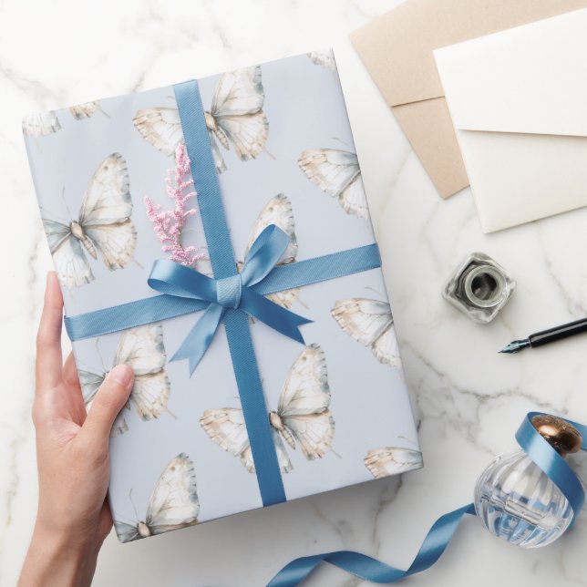 Hübsches Blaues Schmetterlingsschiff-Brautparty Geschenkpapier (Schenken)