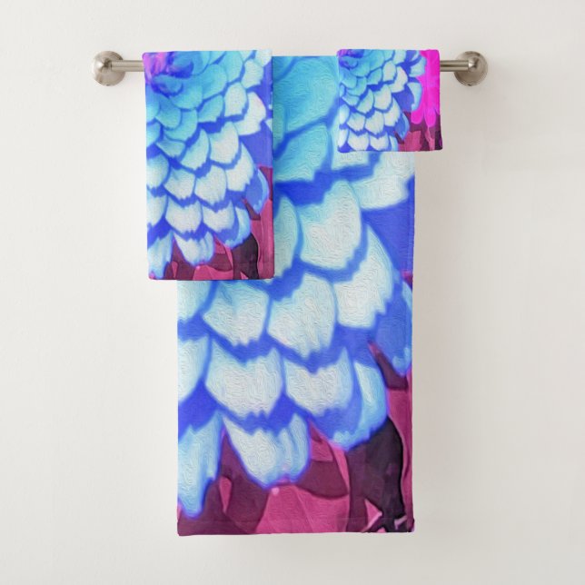 Hübsches blaues Zinnia im Lila Sommergarten Badhandtuch Set (Insitu)