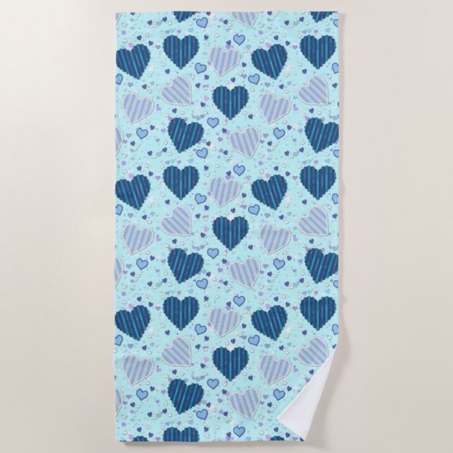 Hübsches Blue Hearts Strandtuch (Vorderseite)
