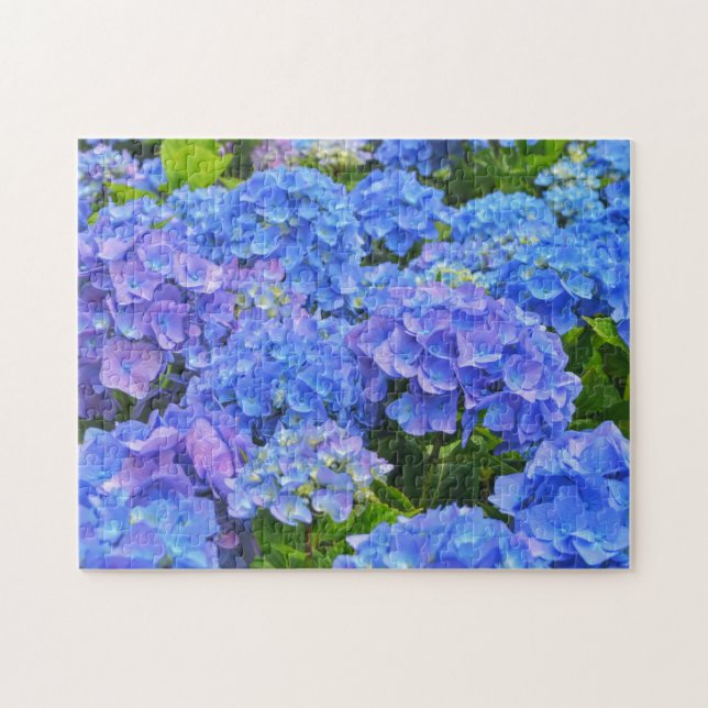 Hübsches Blue Hydrangea Blumengarten Puzzle (Horizontal)
