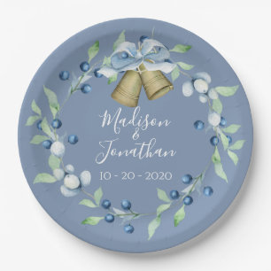Hübsches Blue Wreath Script Elegante Custom Weddin Pappteller