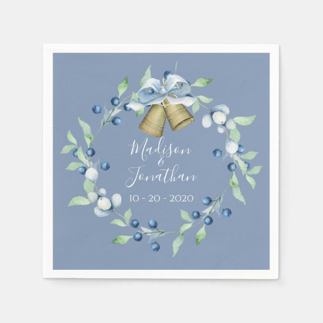 Hübsches Blue Wreath Script Elegante Custom Weddin Serviette (Vorderseite)