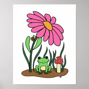 Hübsches Blumen- und Froschposter Poster