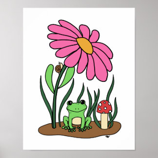 Hübsches Blumen- und Froschposter Poster