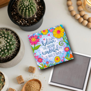 Hübsches Blumenblau Etwas Wunderbares Zitat Magnet