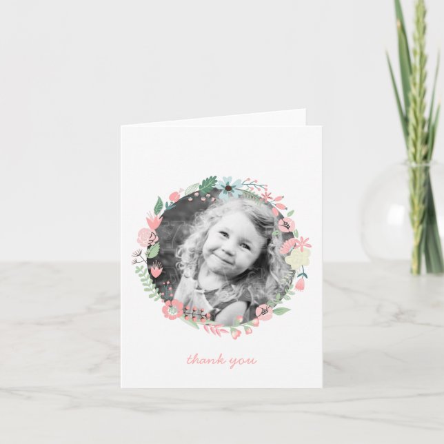 Hübsches Blumendraht Custom Foto Dankeschön Hinwei Dankeskarte (Vorderseite)