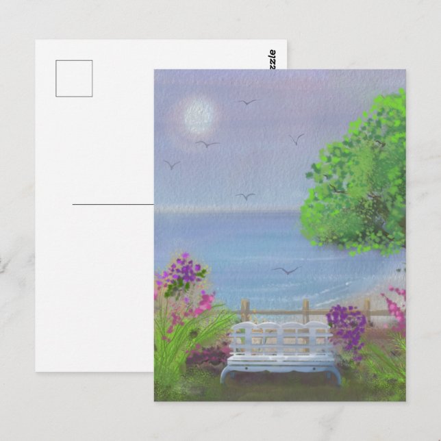 Hübsches Blumengelände am Meer Postkarte (Vorne/Hinten)