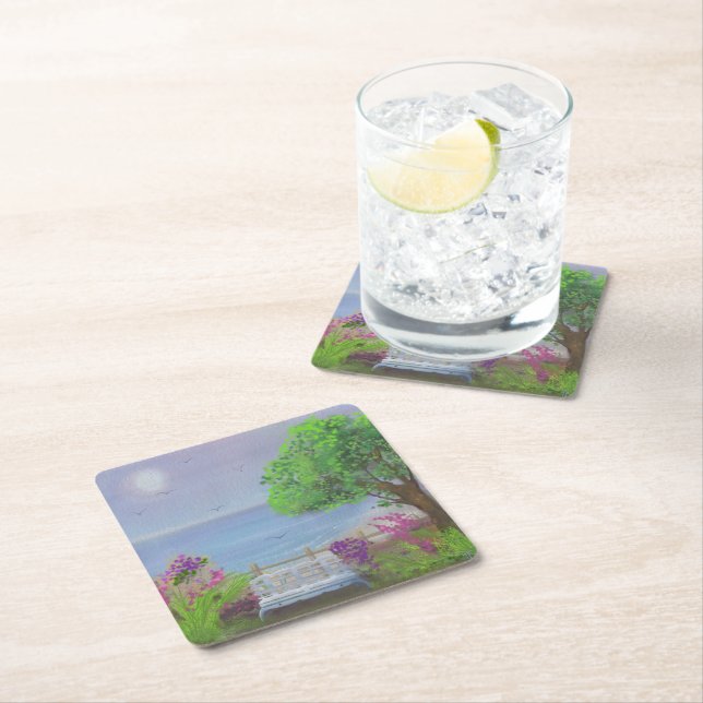 Hübsches Blumengelände am Meer Rechteckiger Pappuntersetzer (Vor Ort)