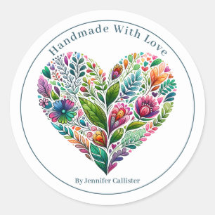Hübsches Blumenherz "Handmade with Liebe" Marketin Runder Aufkleber