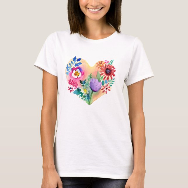 Hübsches Blumenherz - KI-Kunst T-Shirt (Vorderseite)
