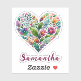 Hübsches Blumenherz mit Name Vinyl Aufkleber
