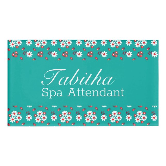 Hübsches Blumenmuster im Aqua-Abzeichen Namenschild (Vorderseite)