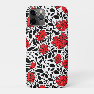 Hübsches Blumenmuster in Rot, Schwarz und Weiß Case-Mate iPhone Hülle