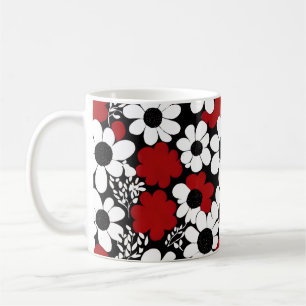 Hübsches Blumenmuster in Rot, Schwarz und Weiß Kaffeetasse