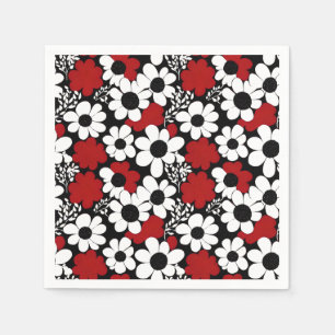 Hübsches Blumenmuster in Rot, Schwarz und Weiß Serviette