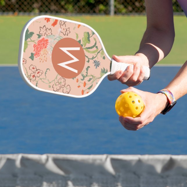 Hübsches Blumenmuster Terracotta Monogramm Pickleball Schläger (InSitu)