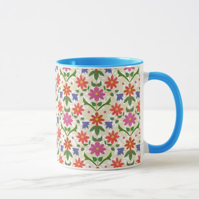Hübsches Blumenmuster und Polka Punkte auf Ecru Tasse (Rechts)