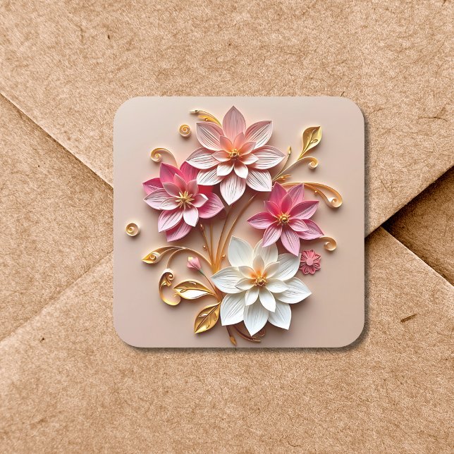 Hübsches Blumenpapier | Blumen Quadratischer Aufkleber (Von Creator hochgeladen)