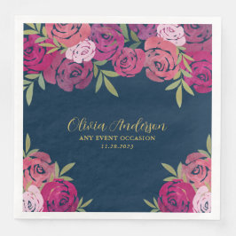 Hübsches Blumenrosa und Lila Aquarellfarben Rose B Serviette