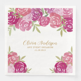 Hübsches Blumenrosa und Lila Aquarellfarben Rose Serviette