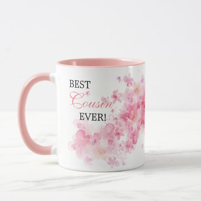 Hübsches Blumenrosa Wasserfarbe Bester Cousin je Tasse (Links)