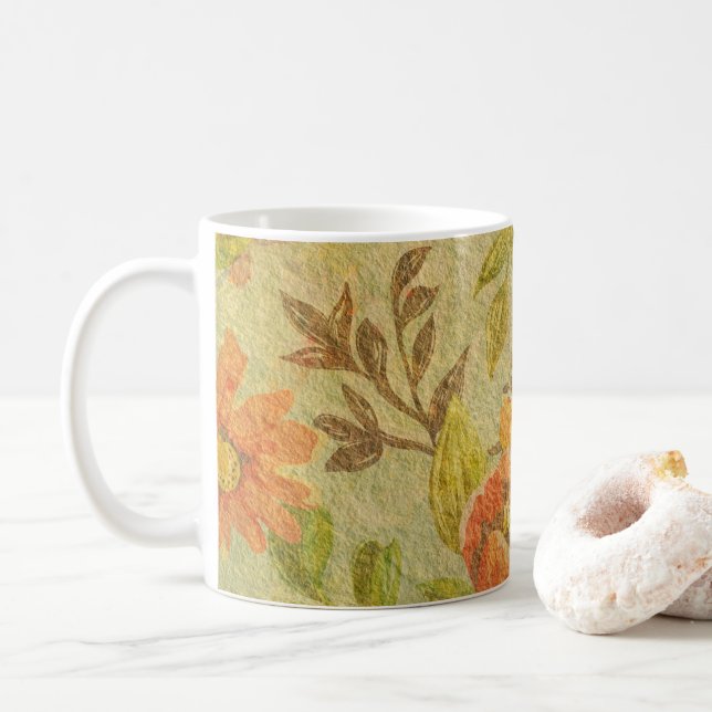 Hübsches Blumenwasser Orangenbraun Kaffeetasse (Mit Donut)