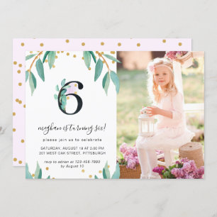 Hübsches botanisches 6. Geburtstagsparty-Foto Einladung