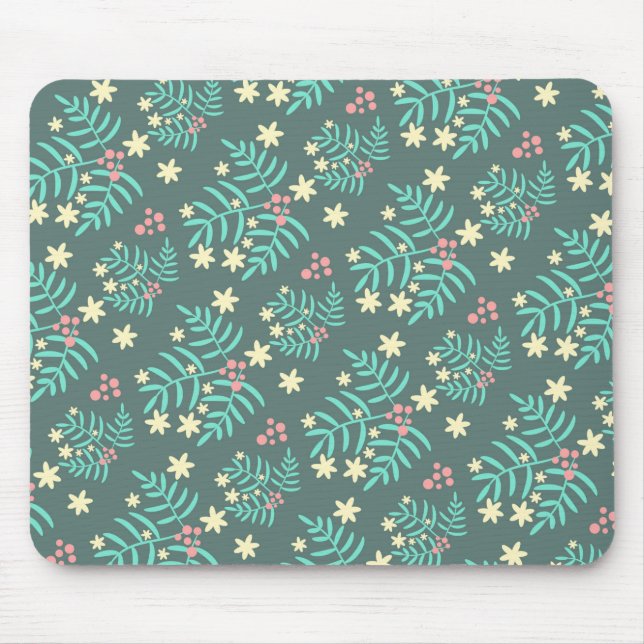 Hübsches botanisches Blätter- und Beeren-Blau-Must Mousepad (Vorne)