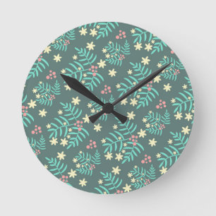 Hübsches botanisches Blätter- und Beeren-Blau-Must Runde Wanduhr