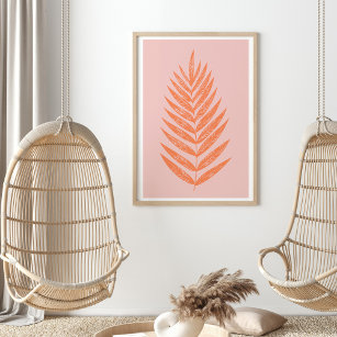 Hübsches botanisches Fern Palm Leaf Pastel Pink Or Poster
